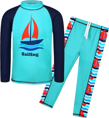 Boys Long Sleeve Rash Guard 2 Piece Swim Set UPF 50+