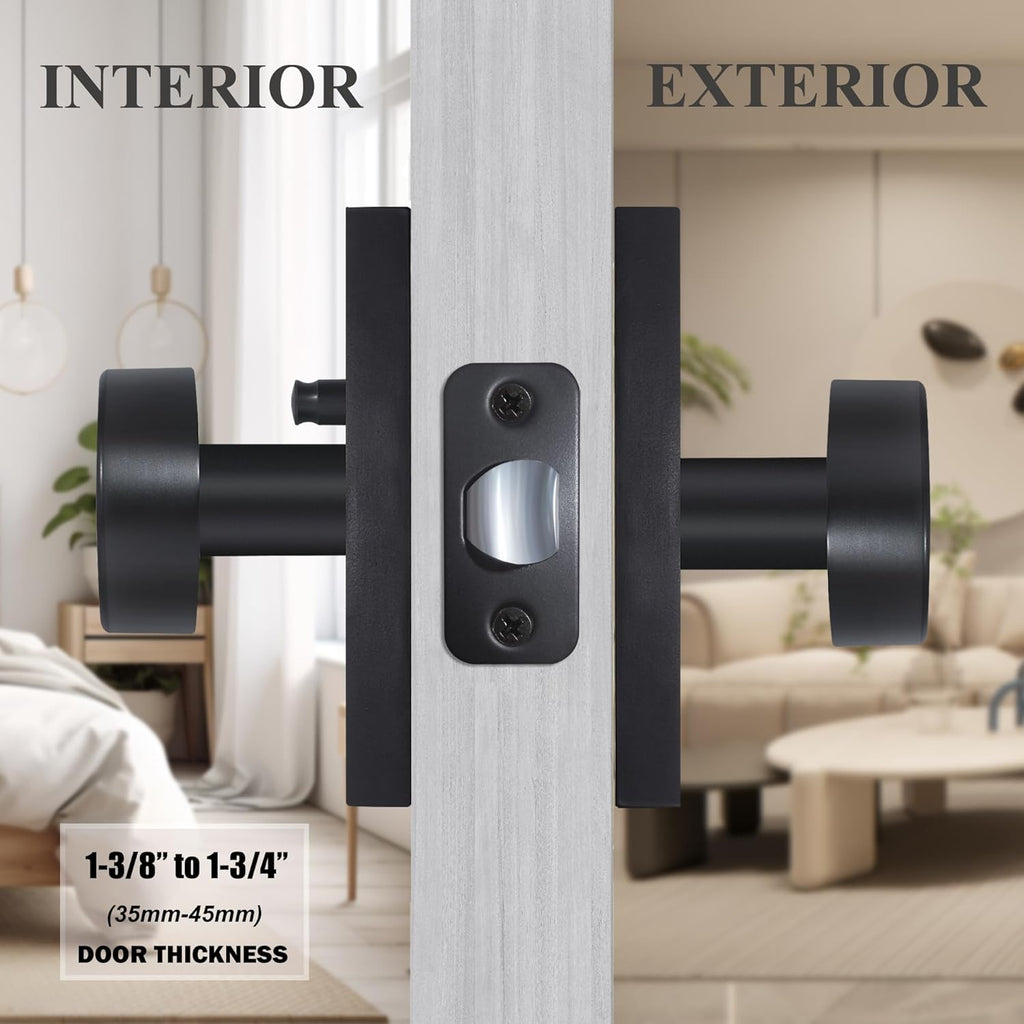 Matte Black Door Knobs Interior with Lock, Modern Privacy Rectangle Door Knob Door Handles Bedroom