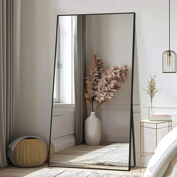 76" x 34" Full Length Mirror with Stand, Black Large Floor Mirror