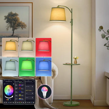 Smart Floor Lamp with Side Table, Alexa & Google Assistant