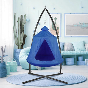 Hanging Hammock X-Stand w/Tree Tent, Swing Chair Stand w/Play Tent | Indoor Outdoor Egg Basket Patio Seat w/ Metal