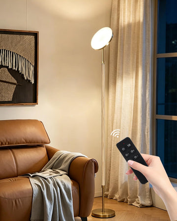 Solid Wood LED Torchiere Floor Lamp, 69" Dimmable Standing Lamp with Remote