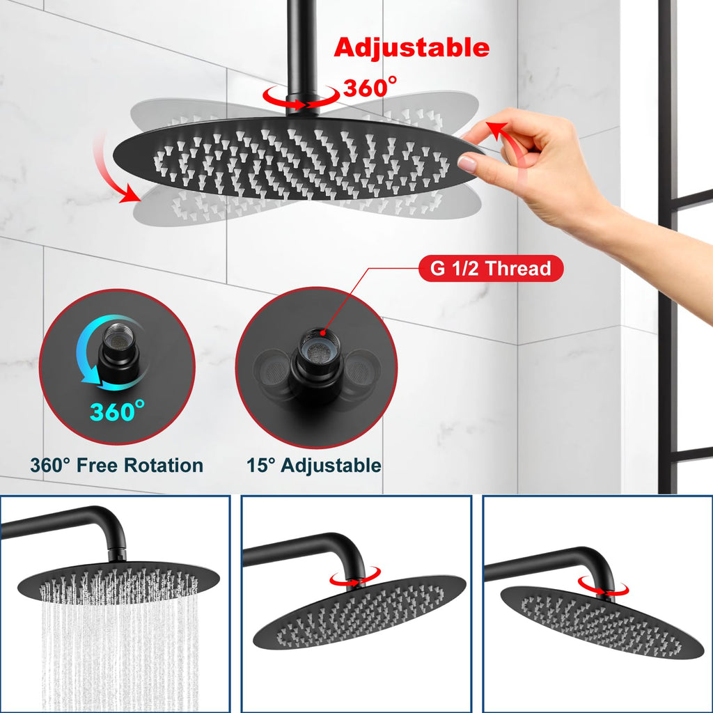 Round Rain Shower Head,High Pressure,Matte Black 10 Inch