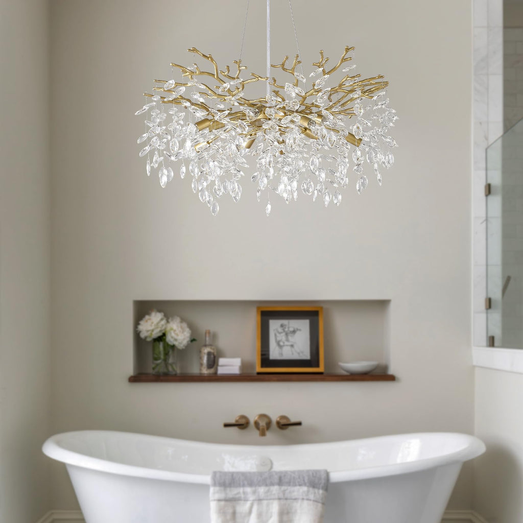 Gold Tree Branch Chandelier 32" 10-Light Modern Crystal Light Fixture