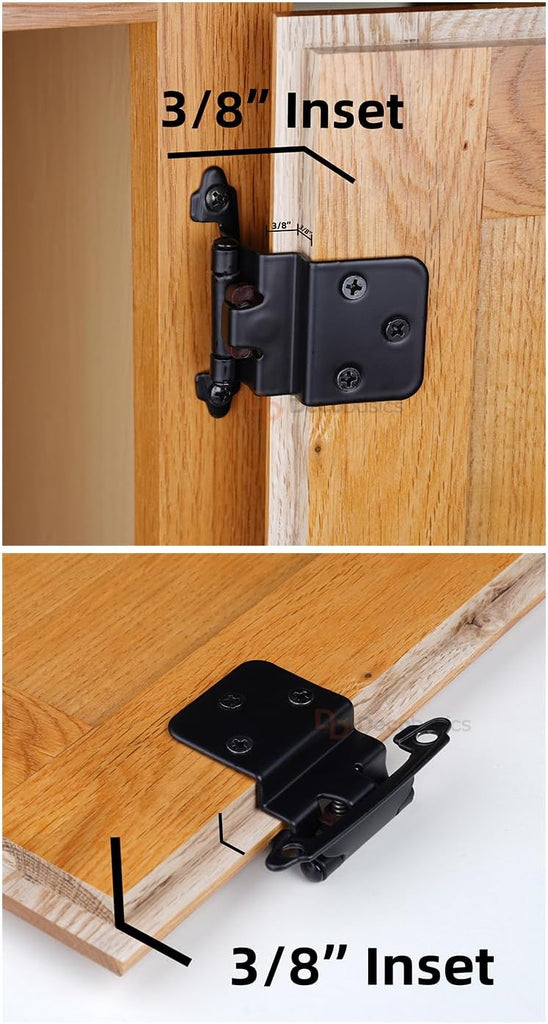 3/8" Inset Cabinet Hinges Black (25 Pair -50 Pcs) Offset Self Closing Matte Black Cabinet Hinges Cabinets w/Bumpers &