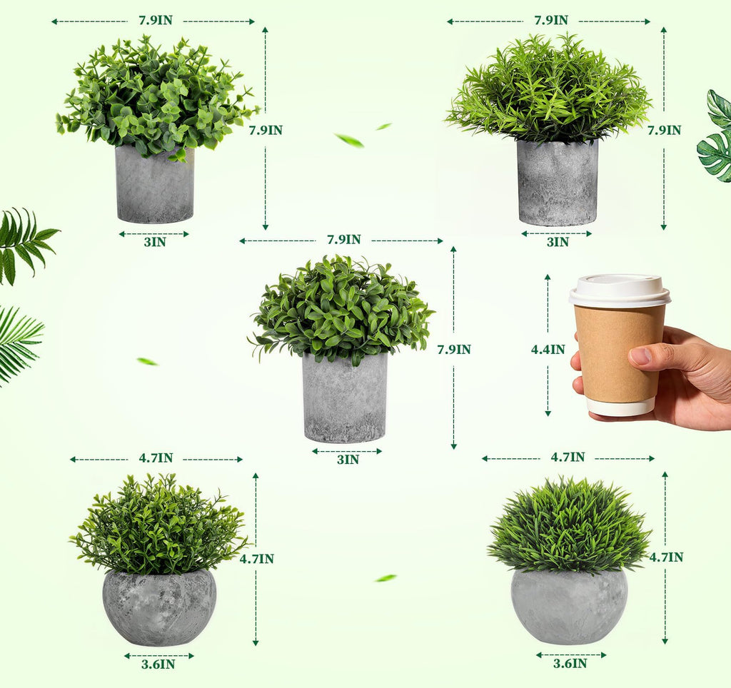 Fake Plants, 5PCS Small Artificial Greenery Eucalyptus Plants Indoor in Pots
