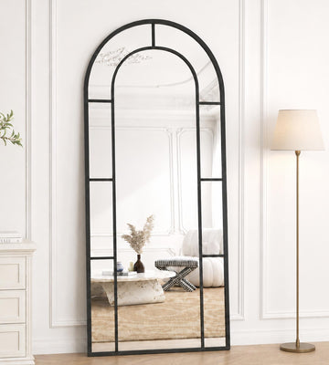 Full Length Mirror, 65"x22" Oversize Body Windowpane Mirror (Black)