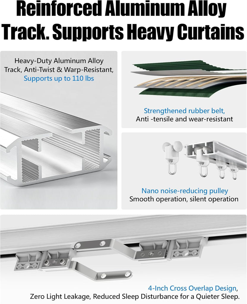 Smart Curtains System, Electric Curtain Track with Automated Rail, Motorized Curtain Rod with Remote Control, Works