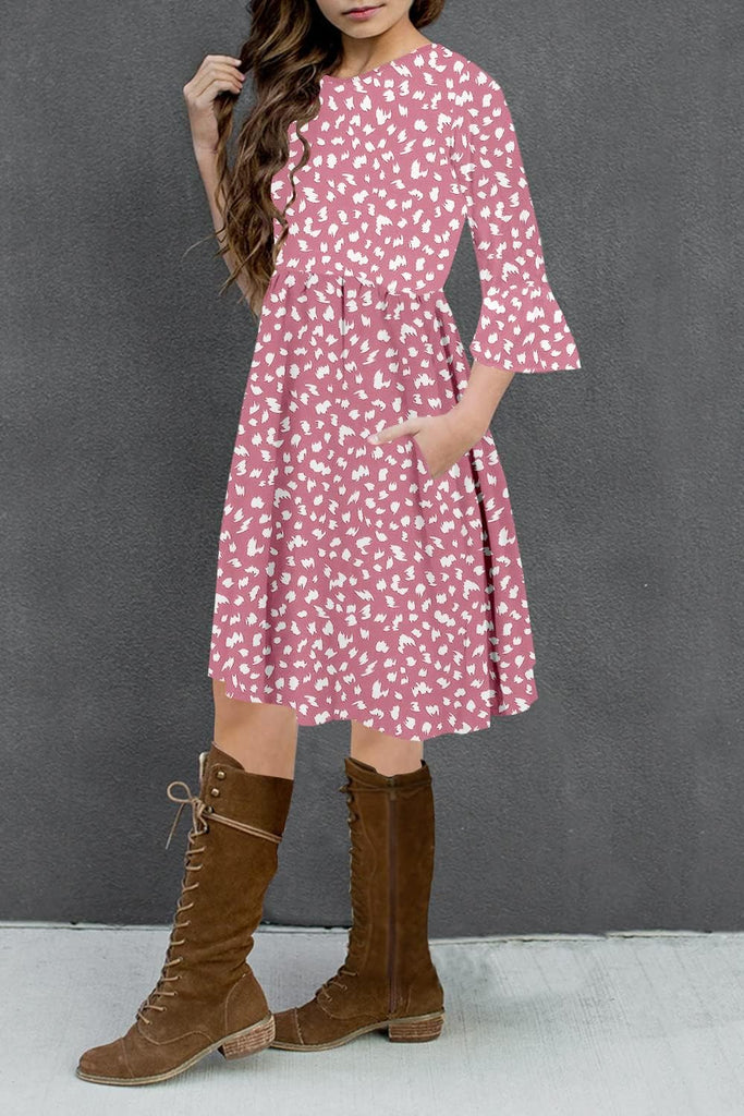 Girls Midi Dress Boho A-line Swing Casual Holiday Party Dresses