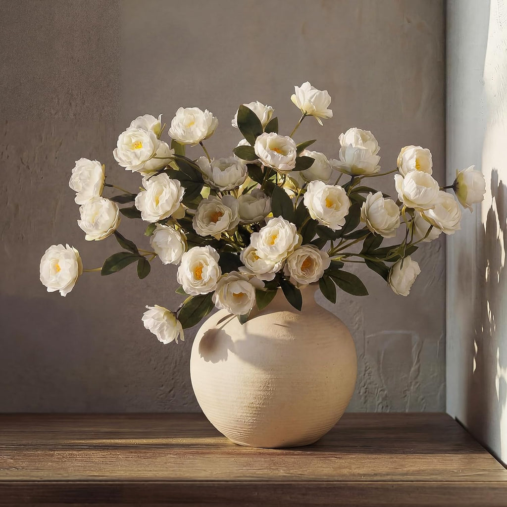 32" Large White Artificial Peonies Stems Flowers, Real Look Faux Silk Peony Bouquet 42 Heads Total for Vase - Set of 6