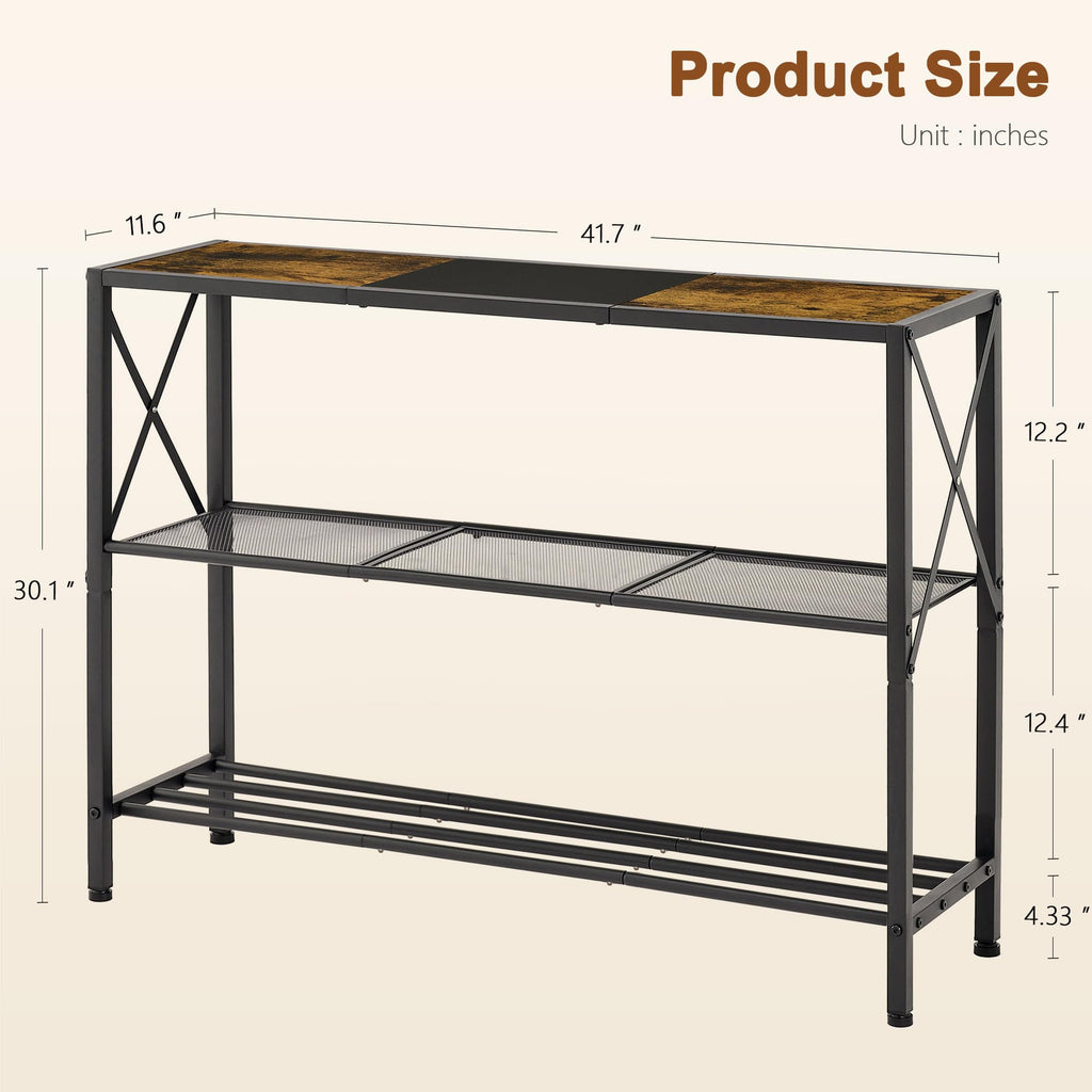 Industrial Console Table, 3 Tier Entryway Table, Hallway Tables, Narrow Sofa Tables with Shelves, Entrance Table