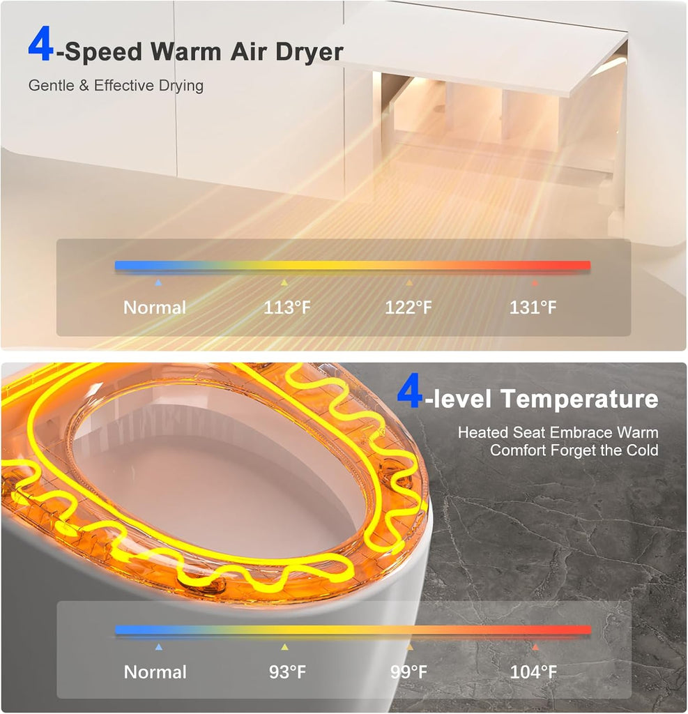 Smart Toilet with Bidet Built In, Modern Tankless Bidet Toilet with Auto Open/Close, Self-cleaning