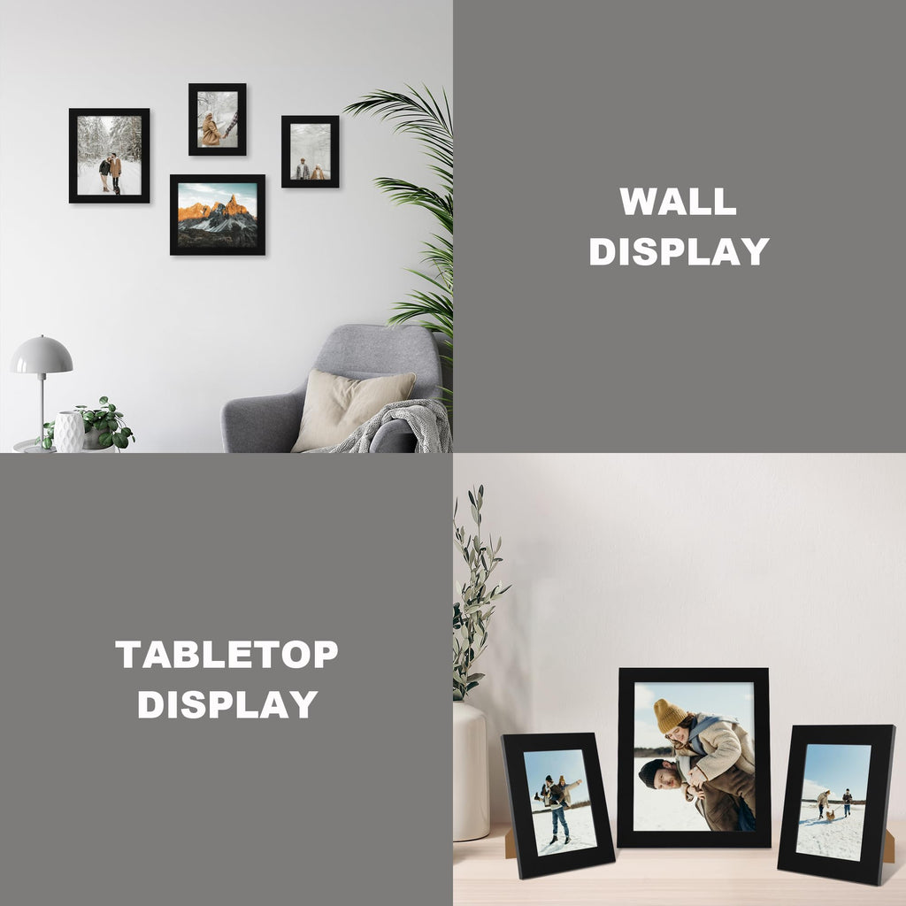 4x6 Picture Frame Set of 4, High Definition Glass Black Picture Frame, 4 x 6 Wood Photo Frames for Horizontal or