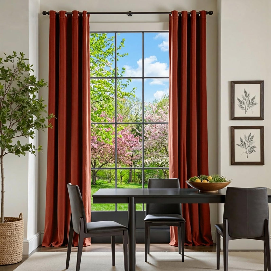 Blackout Rust Red Velvet Curtains Grommet 52×90 Inch 2 Panels