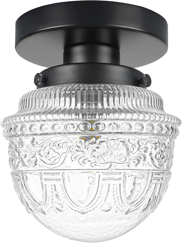 Black Semi Flush Mount Ceiling Light, Small Hallway Light Fixture, Vintage Close to Ceiling Light Fixture , Foyer
