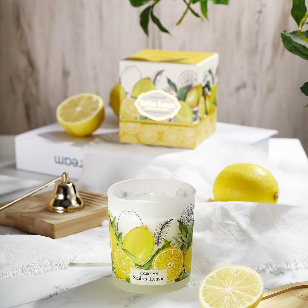 Home Fragrance Gift Set - Hand Soap, Candle & Room Spray,Lemon, Relaxing Self Care Bundle