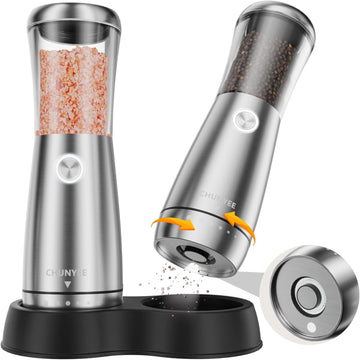 Electric Salt and Pepper Grinder Set - Automatic Stainless Steel Rechargeable Salt and Pepper Grinder Set - Set of 2