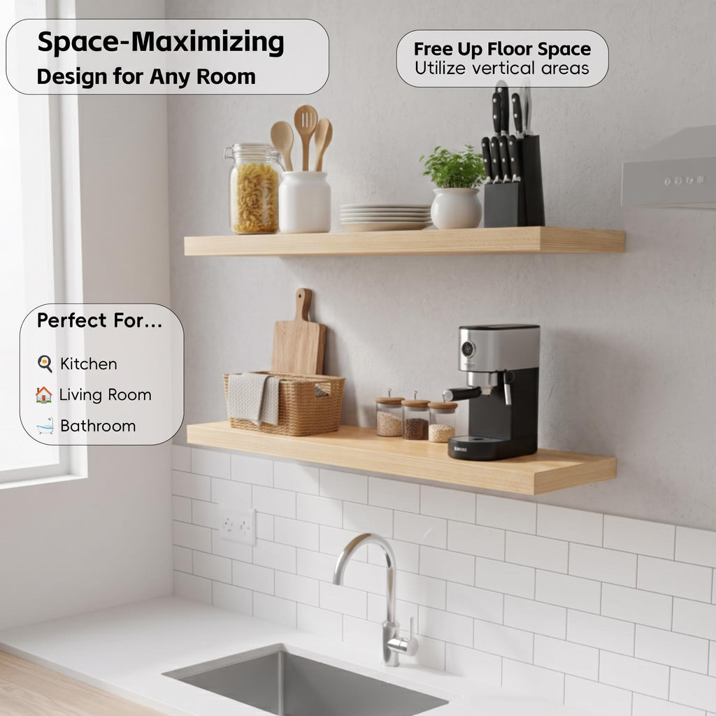 Floating Shelves for Wall, 28" Hanging Wall Shelves, Natural, 2 Pcs