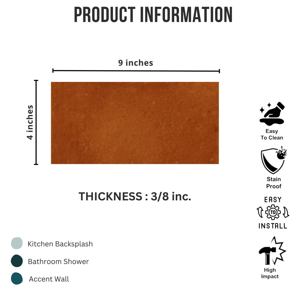 Desert Ember Matte Porcelain 4x9 Inches Tile Rustic Terracotta Look Floor and Wall Tile Warm Earth Tone Indoor