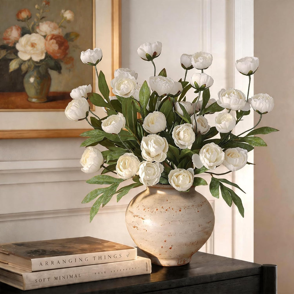 27" Artificial Peony Silk Flower Stems for Vase Decor(Cream) - Set of 6