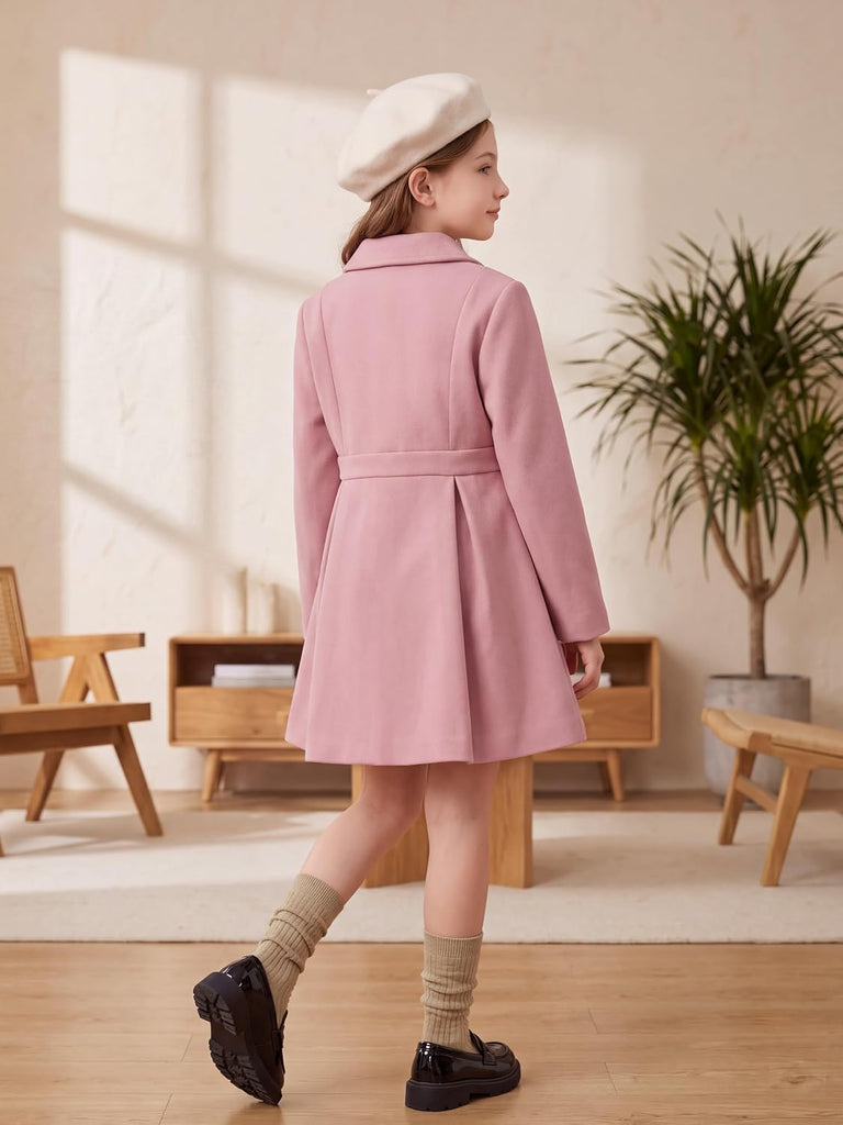 Girls Dress Coat Double Breasted Wool Peacoat Fall Winter Outerwear