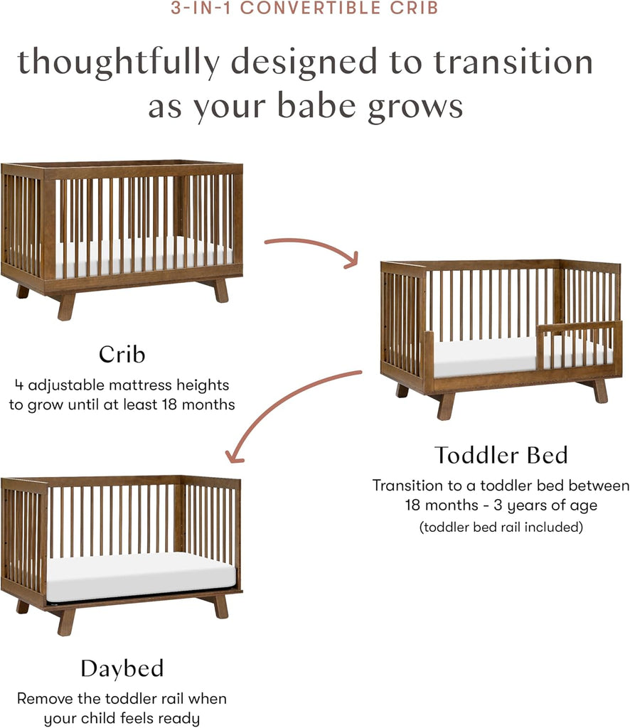 Hudson 3-in-1 Convertible Baby Crib, Natural Walnut | Baby Crib Converts to Toddler Bed & Daybed - GREENGUARD Gold