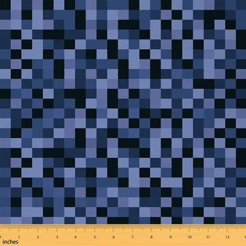 Miner Games Fabric by The Yard Soft Polyester, Navy Blue and Black Grid Fabric DIY Projects, Geometric Pixelated