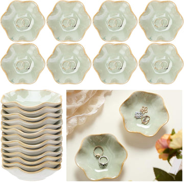 Ceramic Jewelry Dish Bulk Small Trinket Tray, Green - Set of 8