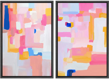 Framed Canvas Print Wall Art Set Pastel Geometric Paint Strokes Abstract Shapes Digital Art Modern Art Decorative