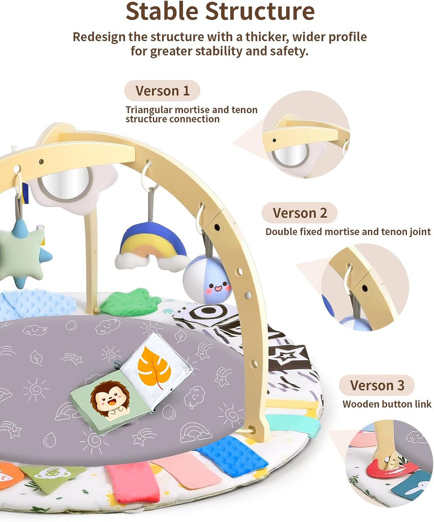 Play Gym Activity Mat, Tummy Time Play Mat for Babies 0-6 Months with 6 Detachable Newborn Infant Toys, Promote Motor
