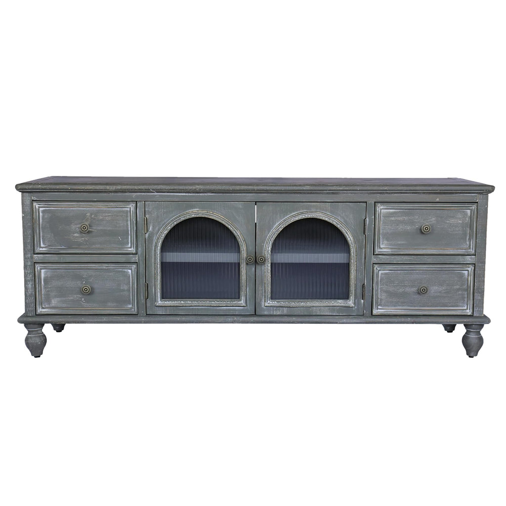 60" Solid Wood TV Stand, Media Console with Glass Doors & Drawers