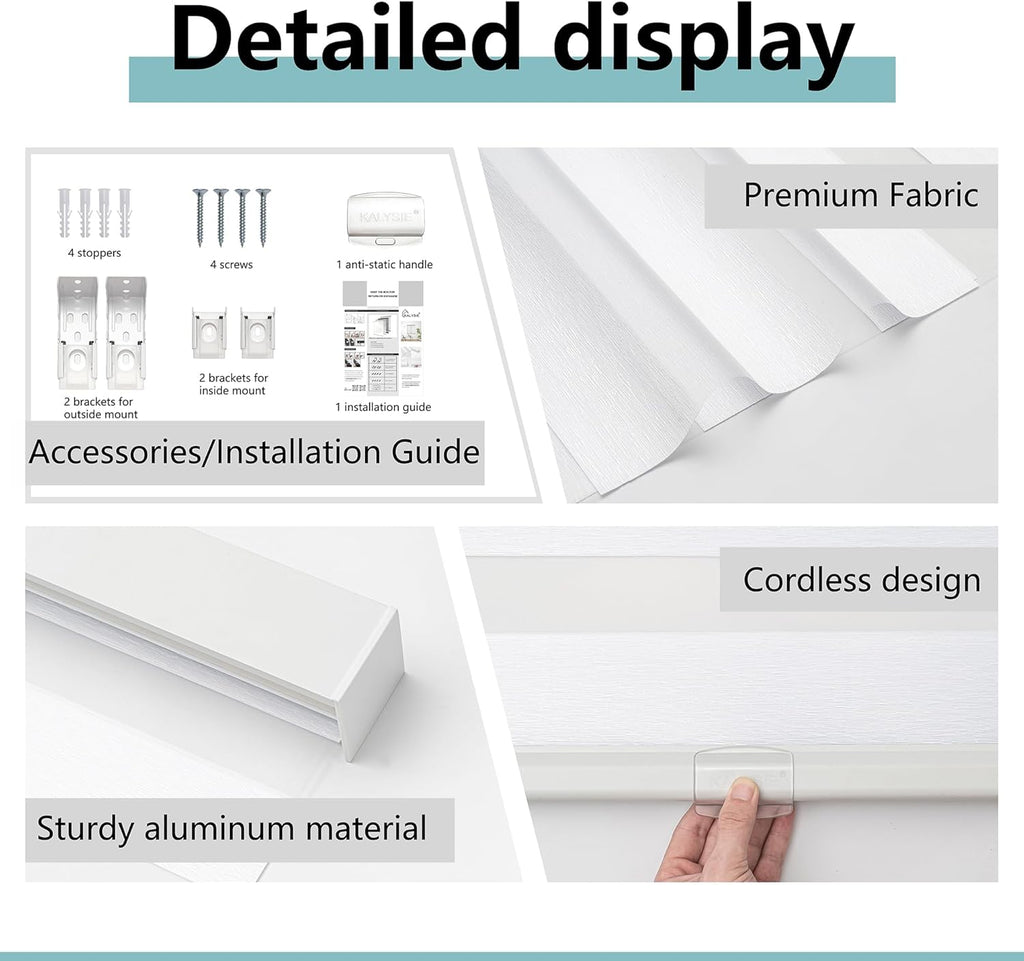 Cordless Zebra Blinds for Windows, Free-Stop Pull Down Roller Window Shades with Valance, Light Filtering Dual Layers
