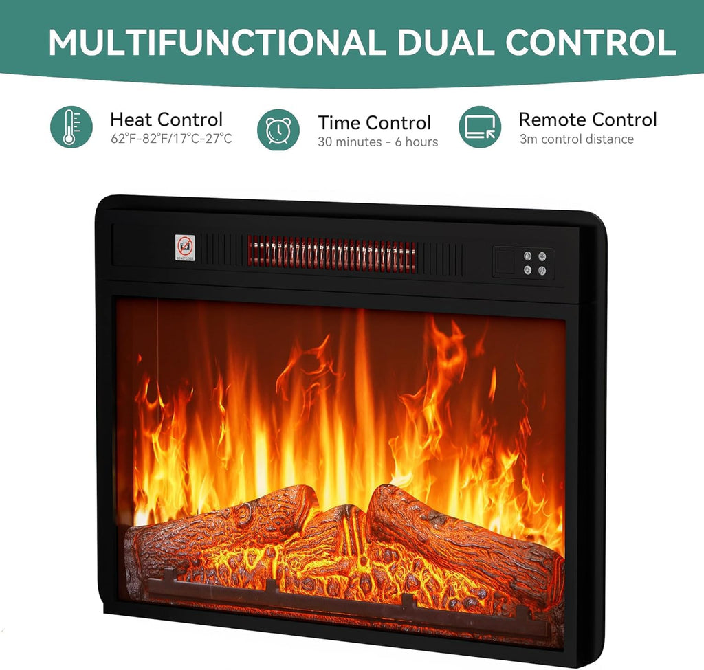24" Electric Fireplace Insert, Fireplace Heaters with Log Set