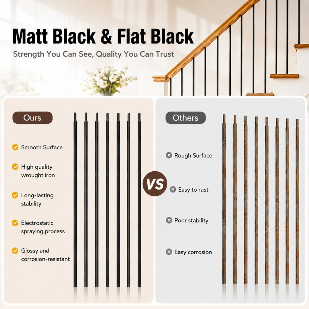 50 Pcs Wrought Iron Balusters for Staircase, 1/2" x 44" Hollow Straight Iron Spindles Deck Balusters, Deck Railing