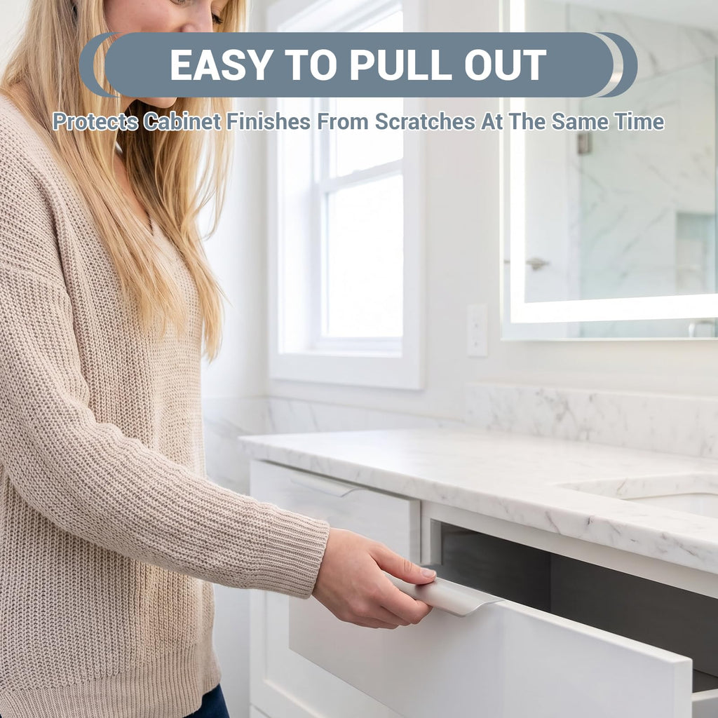 10 Pack Edge Finger Pulls for Cabinets 150mm/5.91" Length, Modern Drawer Concealed Tab Pulls, 128mm Hole Center Large