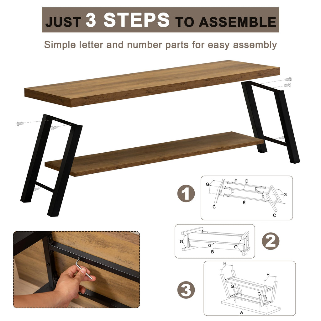 Entryway Bench, Farmhouse Indoor Entry Way Shoe Benches Seat, Industrial Metal Shoe Storage Bench Organizer (Rustic
