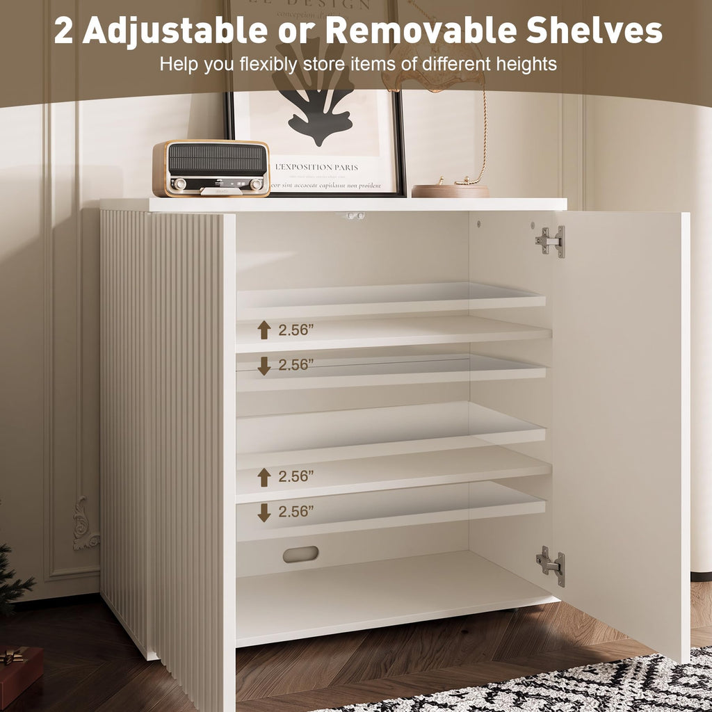 94.5" Fluted Sideboard Cabinet with Storage, Buffet Credenza, White
