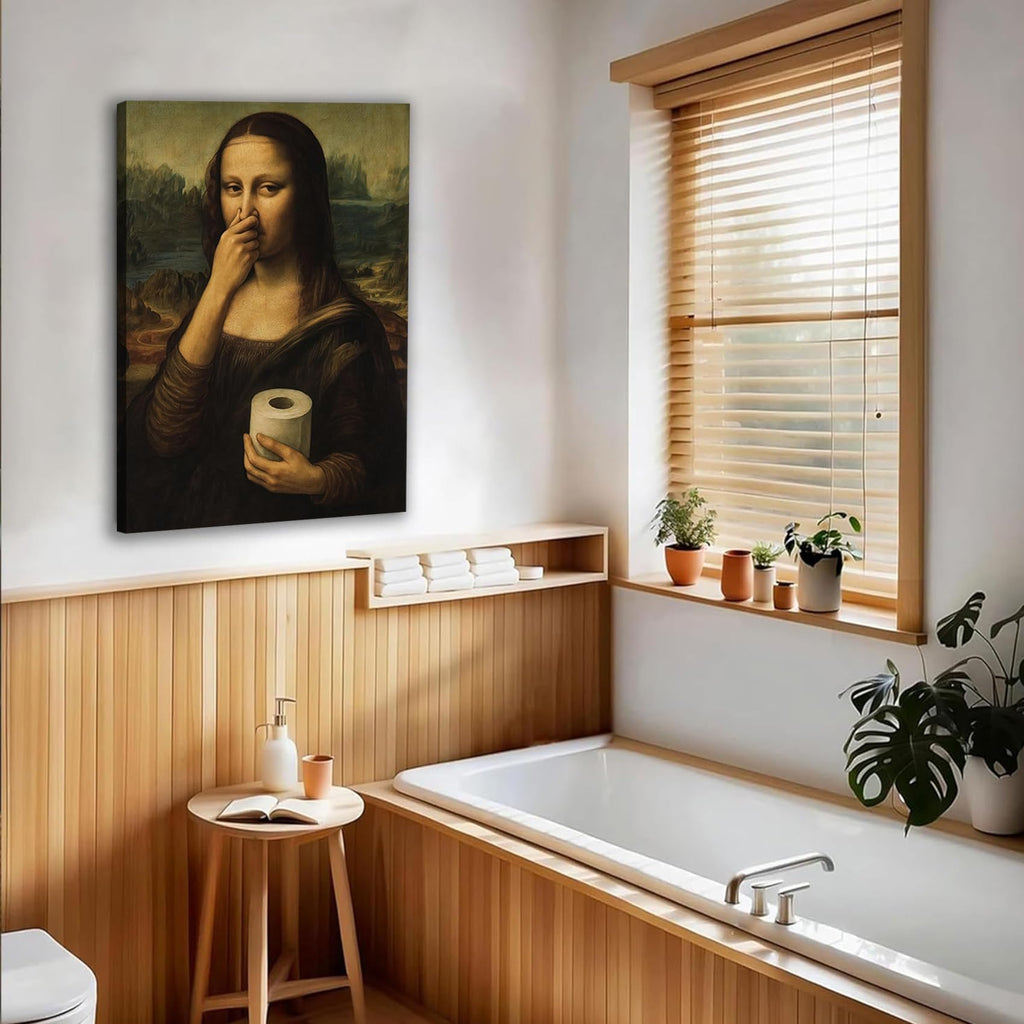 Funny Mona Lisa Bathroom Wall Art, Humor Amusing Bathroom Canvas Prints