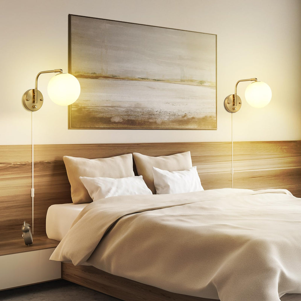 Dimmable Wall Sconces Plug in, Swing Arm Wall Lights with Plug in Cord and Dimmer On/Off Knob Switch, Dimmable Wall