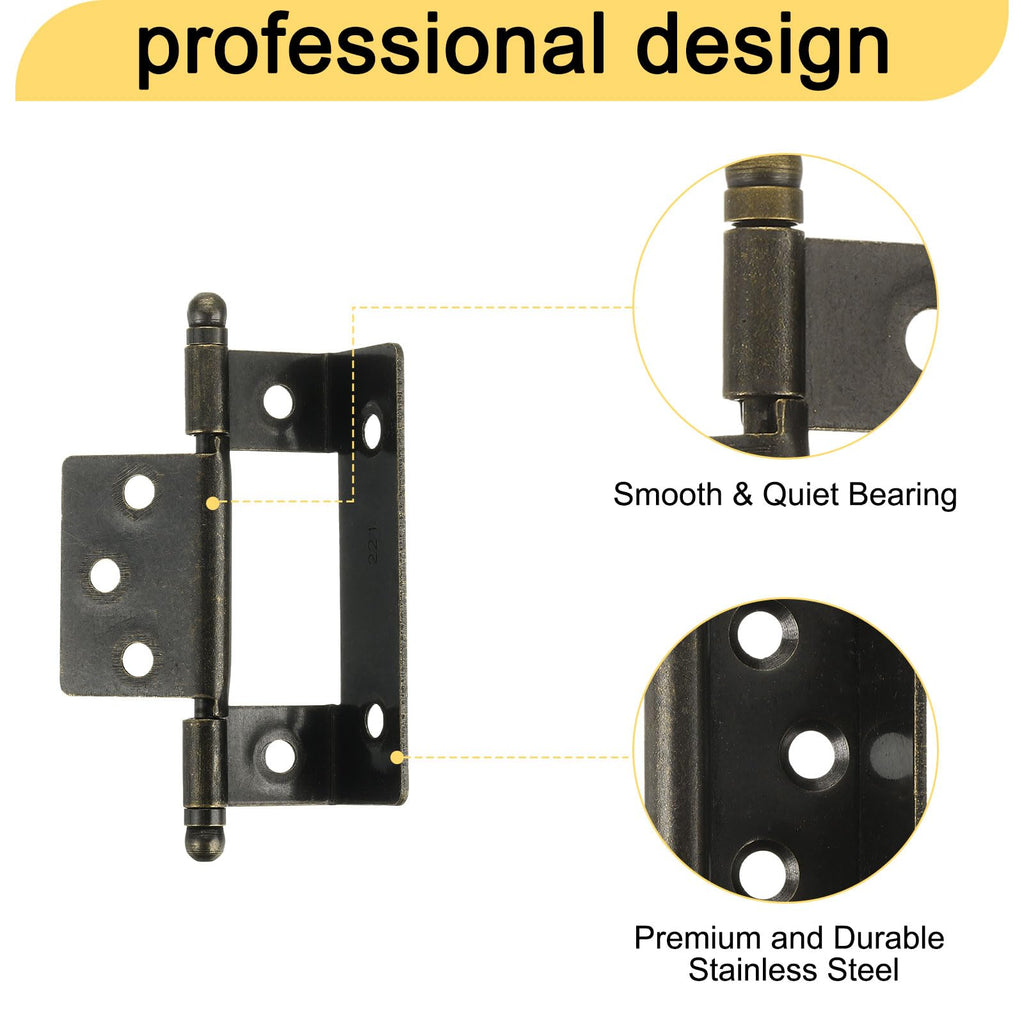 4Pcs Cabinet Hinges Full Inset, 3.4x0.7Inch Partial Wrap Long Axis Tip Hinge Vintage Semi-Wraparound Cover Cabinet