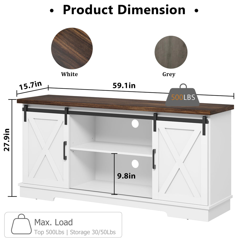 Farmhouse Tv Stand for 65 inch TVs, Entertainment Center with Sliding Barn Doors and Adjustable Shelf, Modern Storage