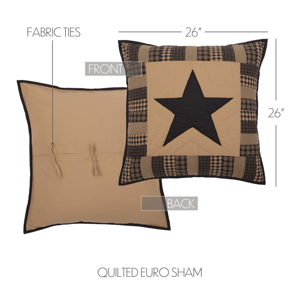Black Check Star 8 Piece Quilt Set (1 Quilt, 2 Standard Shams, 2 Standard Pillowcase, 2 Euro Shams, 1 Bed