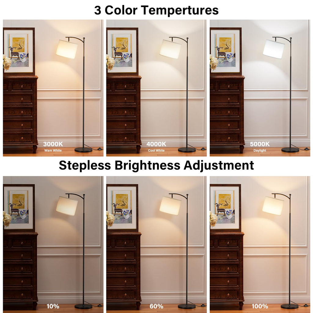 60" Floor Lamp with Remote and Stepless Dimmable Bulb, Black Pole