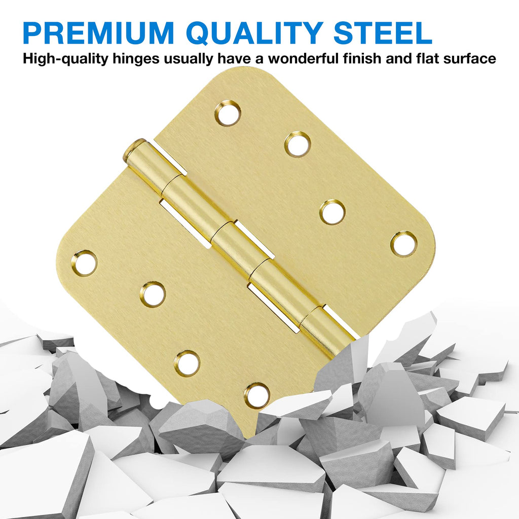 3 Pack 4 Inch Gold Door Hinges Interior with 5/8" Radius Corners