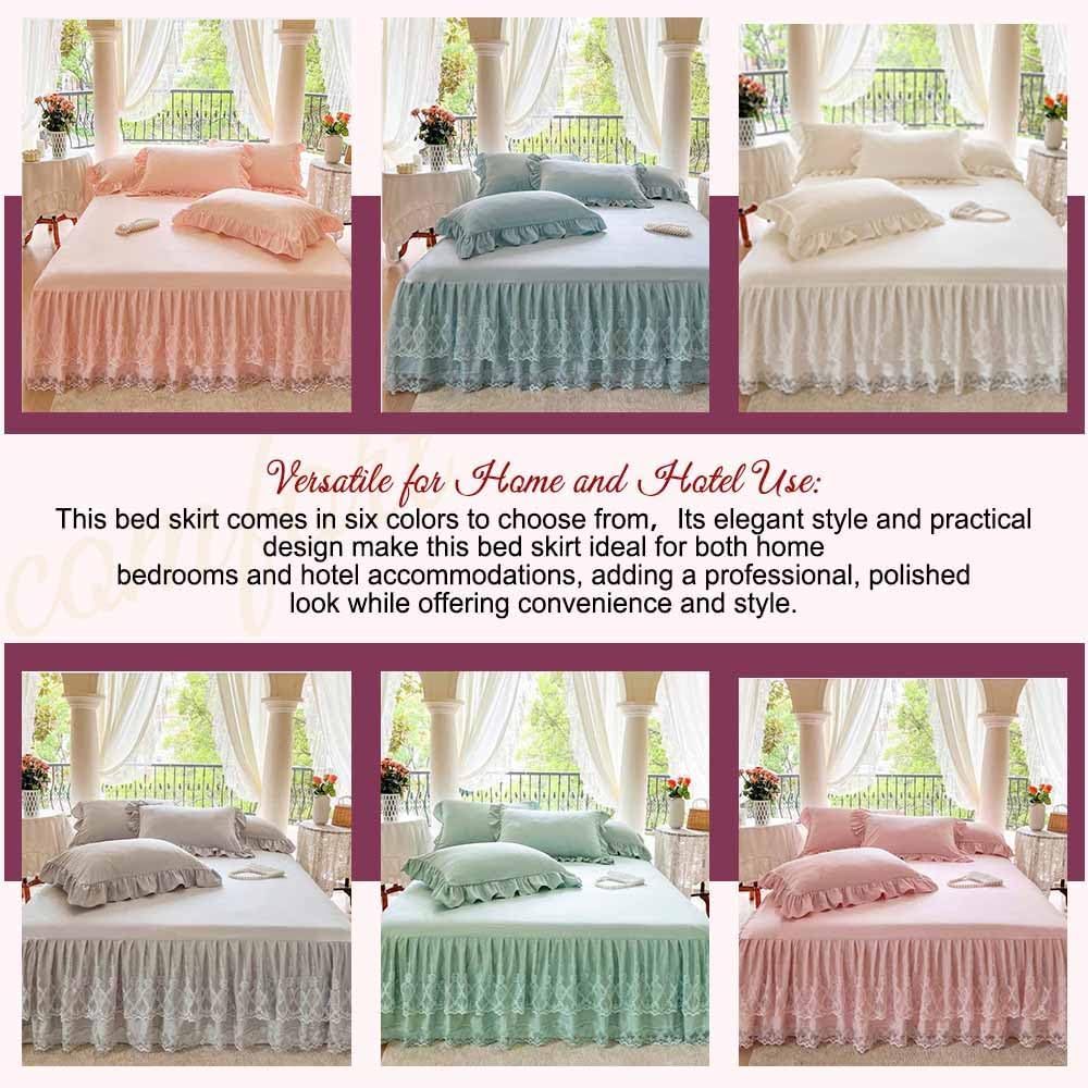 Lace Bed Skirt & Bedsheet King Size - 17 in. Drop, Easy Fit Ruffled Bedskirt Wrap Around Bedcover, Anti Wrinkle & Fade