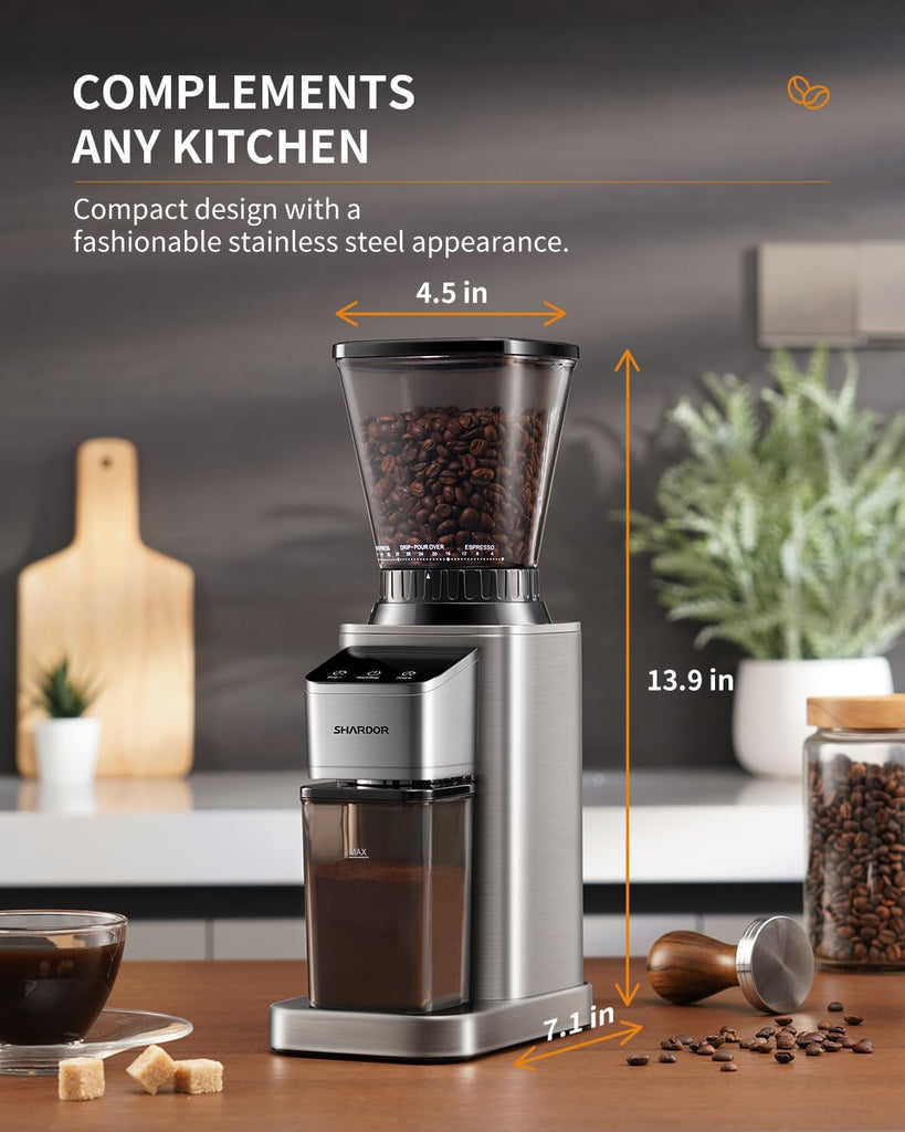 Professional Conical Burr Coffee Grinder, Coffee Bean Grinder with 48 Grind Settings for Espresso, Drip & French