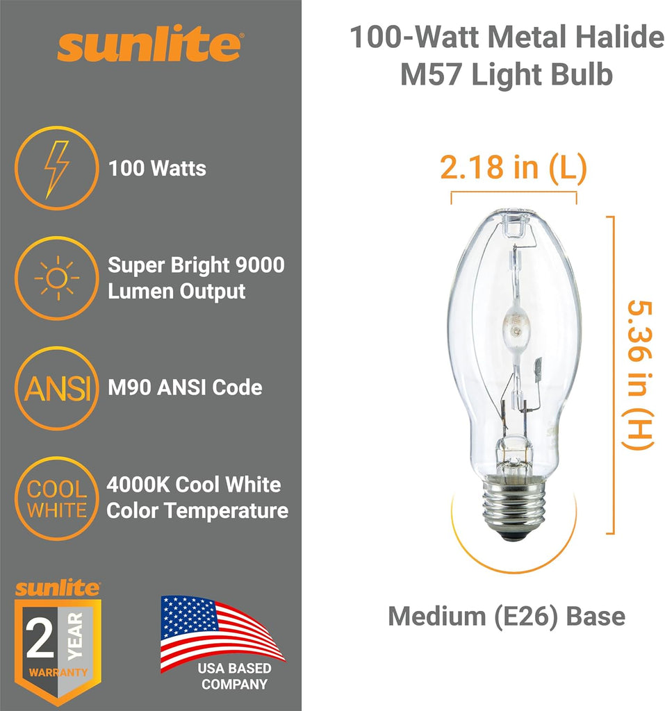 M90 Metal Halide Lamp, 100 Watts, Pulse Start, Medium Base (E26), ED17, 12,000 Hours Life, 9000