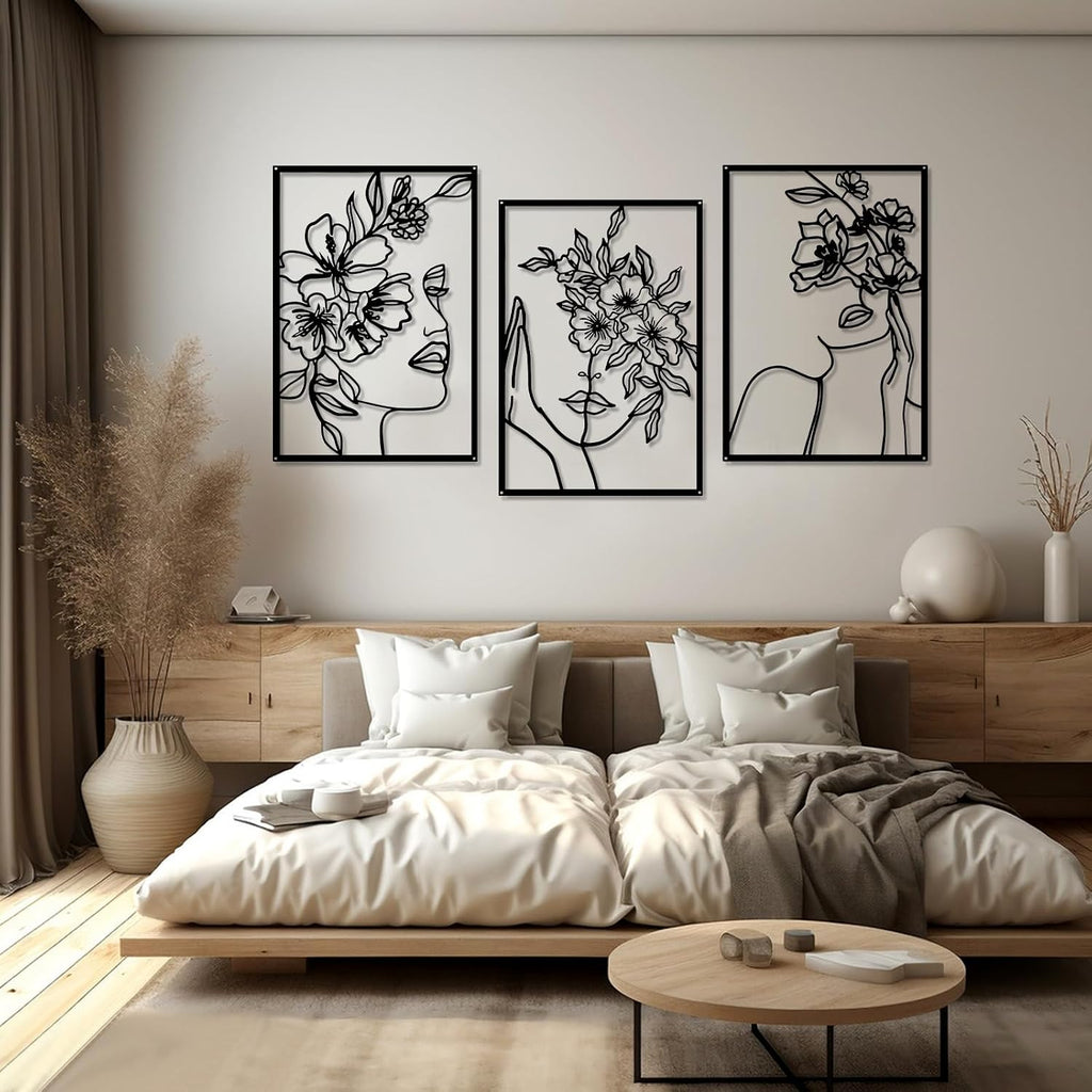 Black Metal Wall Decor Minimalist Abstract Metal Wall Art - Set of 3