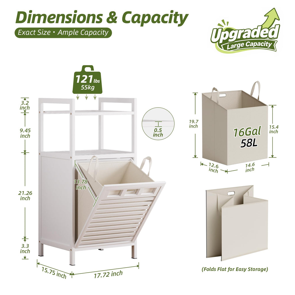 Bamboo Tilt Out Laundry Hamper Cabinet with Removable Bag, White