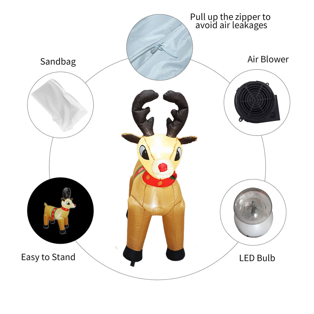 4 Feet Christmas Inflatable Deer Decorations, Christmas Inflatable Reindeer Decor Lighted Blow Up Christmas Outdoor